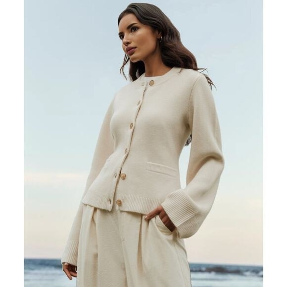 Amora Ultra-Soft Button Front Cardigan Sweater Beige